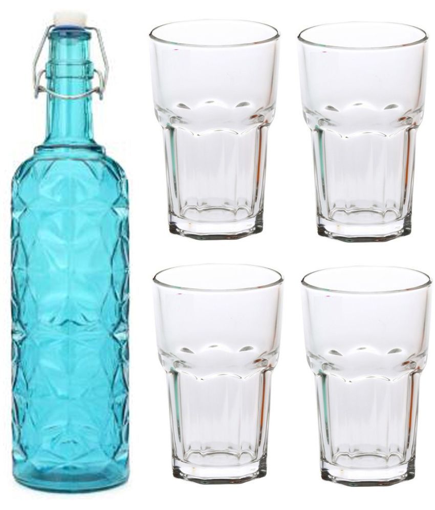    			AFAST Bottle Glass Blue Glass Water Bottle 1000 mL ( Set of 5 )