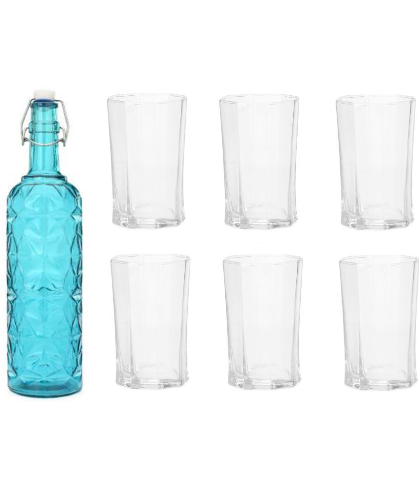     			AFAST Bottle Glass Blue Glass Water Bottle 1000 mL ( Set of 7 )
