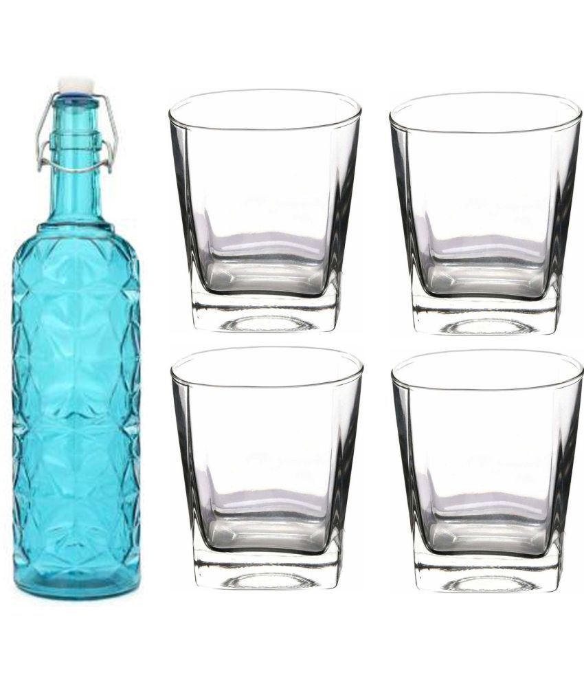     			AFAST Bottle Glass Blue Glass Water Bottle 1000 mL ( Set of 5 )