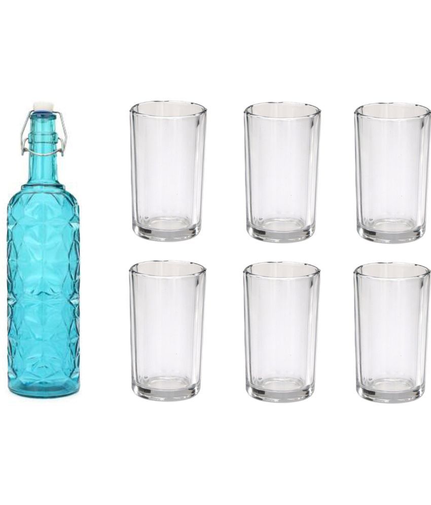     			AFAST Bottle Glass Blue Glass Water Bottle 1000 mL ( Set of 7 )