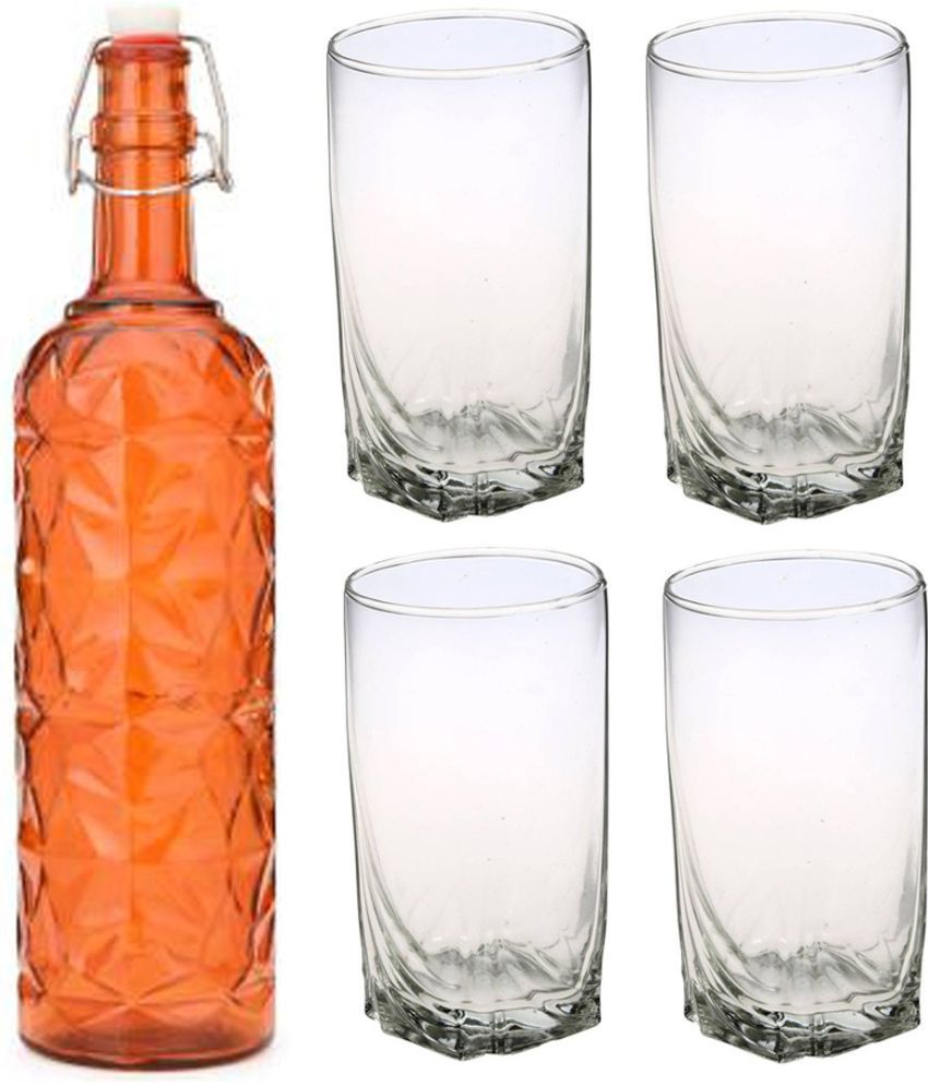     			AFAST Bottle Glass Orange Glass Water Bottle 1000 mL ( Set of 5 )