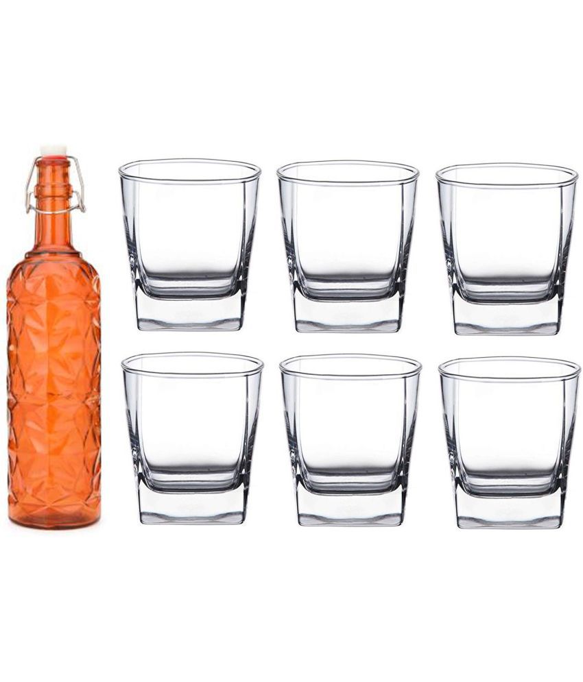     			AFAST Bottle Glass Orange Glass Water Bottle 1000 mL ( Set of 7 )