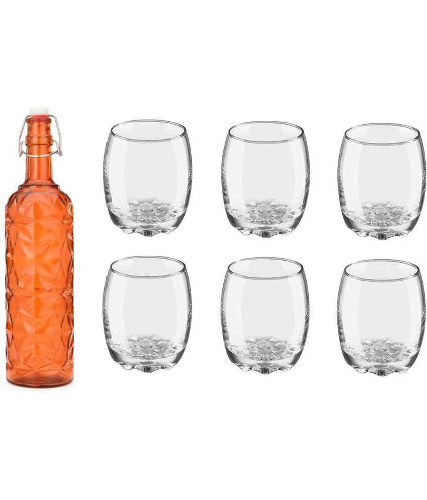     			AFAST Bottle Glass Orange Glass Water Bottle 1000 mL ( Set of 7 )