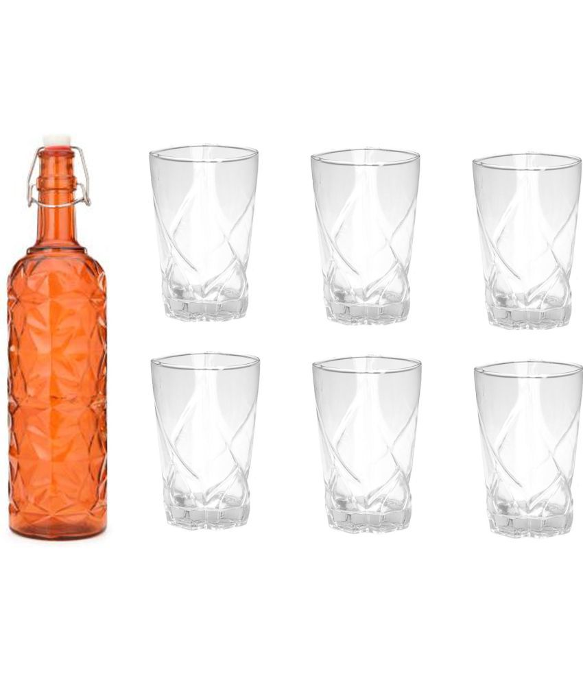     			AFAST Bottle Glass Orange Glass Water Bottle 1000 mL ( Set of 7 )