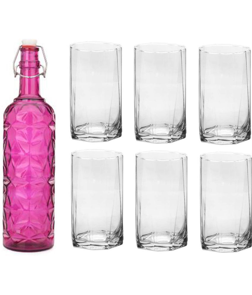     			AFAST Bottle Glass Pink Glass Water Bottle 1000 mL ( Set of 7 )