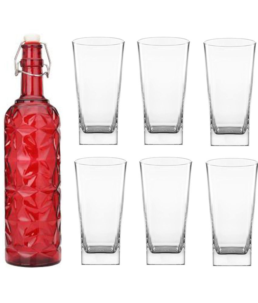     			AFAST Bottle Glass Red Glass Water Bottle 1000 mL ( Set of 7 )