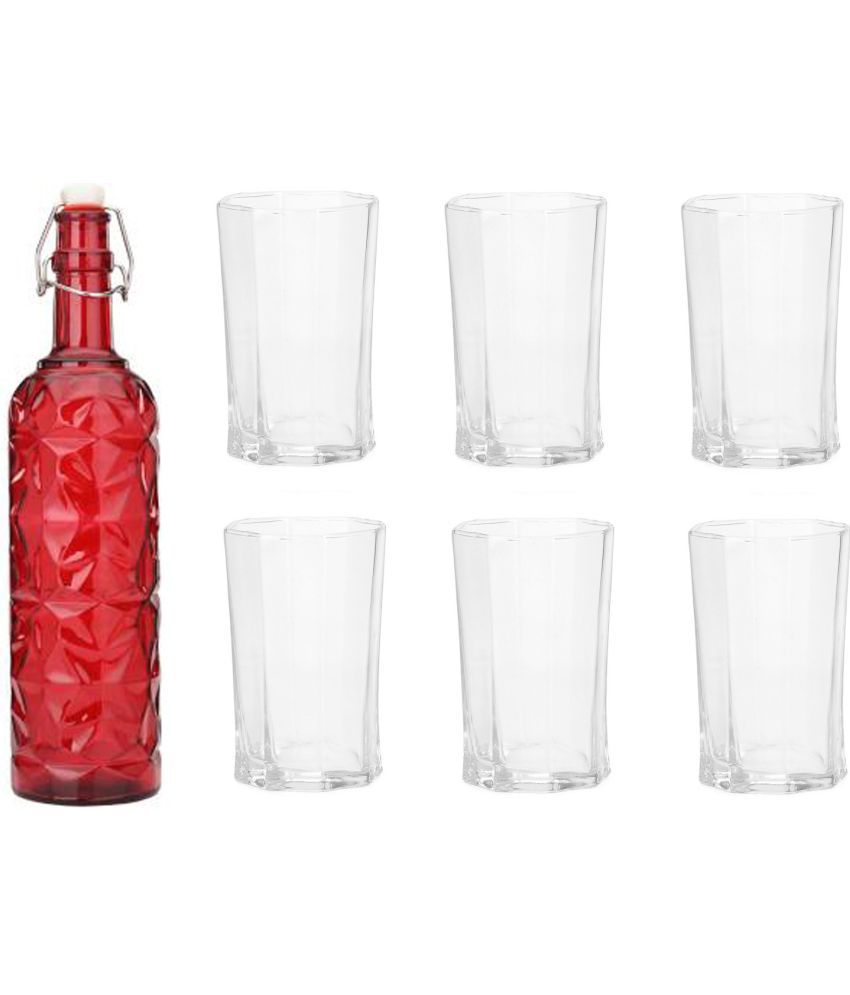     			AFAST Bottle Glass Red Glass Water Bottle 1000 mL ( Set of 7 )