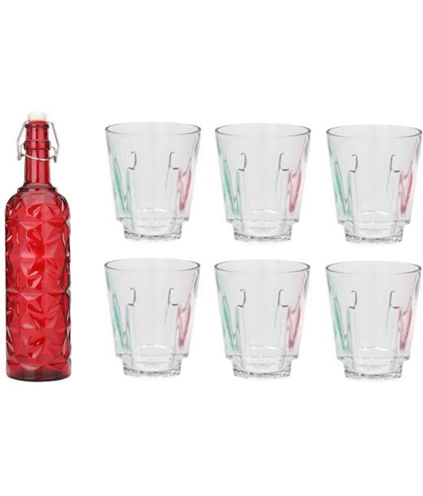     			AFAST Bottle Glass Red Glass Water Bottle 1000 mL ( Set of 7 )