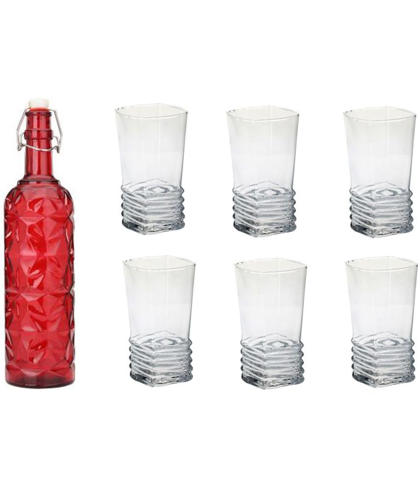     			AFAST Bottle Glass Red Glass Water Bottle 1000 mL ( Set of 7 )