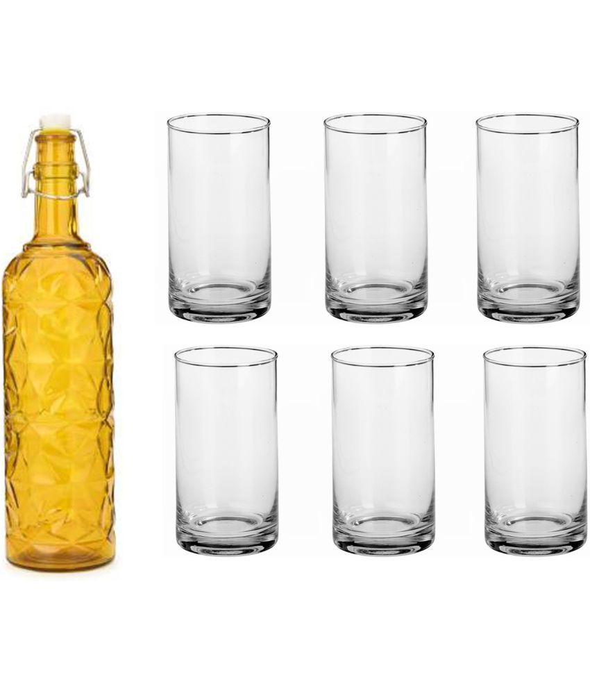     			AFAST Bottle Glass Yellow Glass Water Bottle 1000 mL ( Set of 7 )