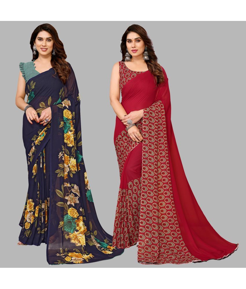     			ANAND SAREES Georgette Printed Saree With Blouse Piece - Multicolour ( Pack of 2 )