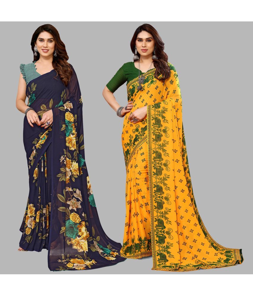     			ANAND SAREES Georgette Printed Saree With Blouse Piece - Multicolour ( Pack of 2 )