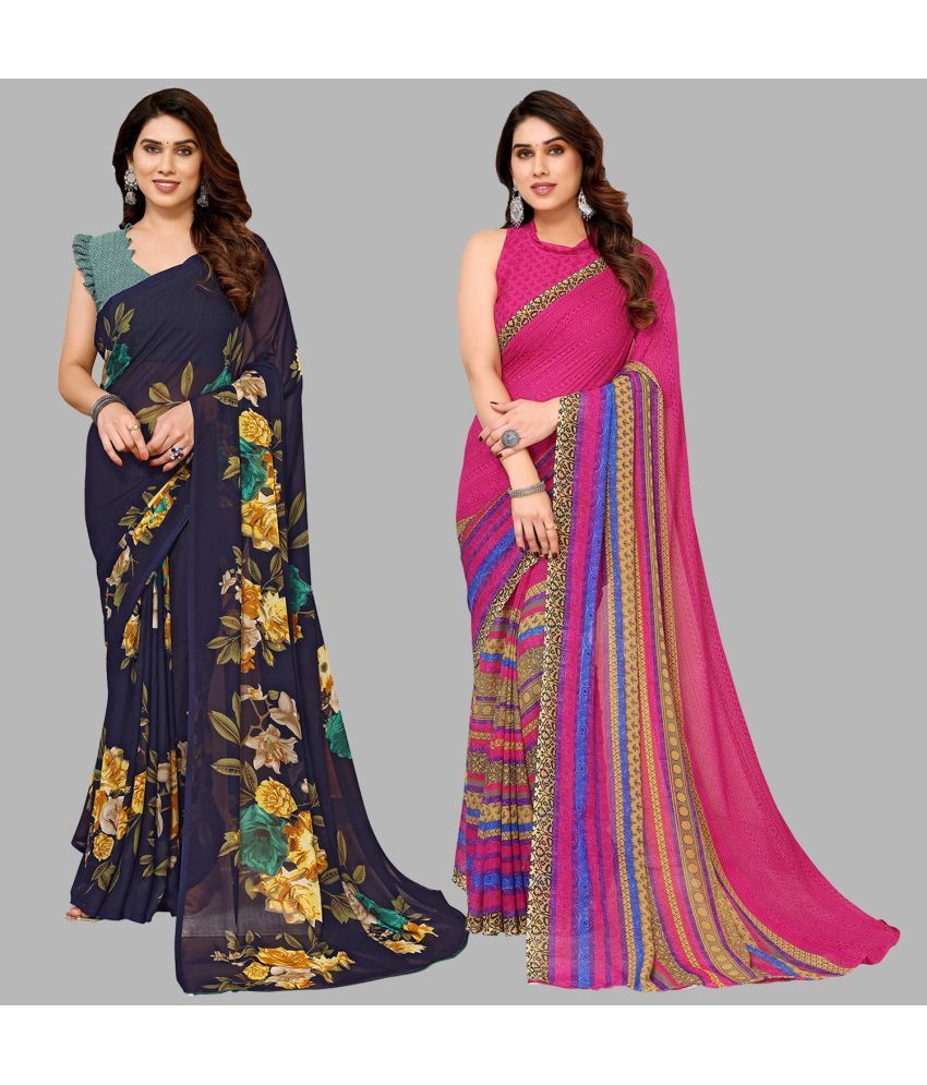     			ANAND SAREES Georgette Printed Saree With Blouse Piece - Multicolour ( Pack of 2 )