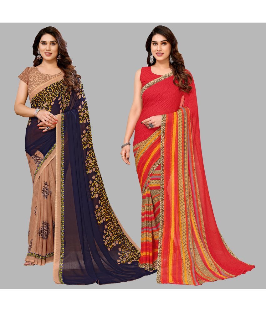     			ANAND SAREES Georgette Printed Saree With Blouse Piece - Multicolour ( Pack of 2 )