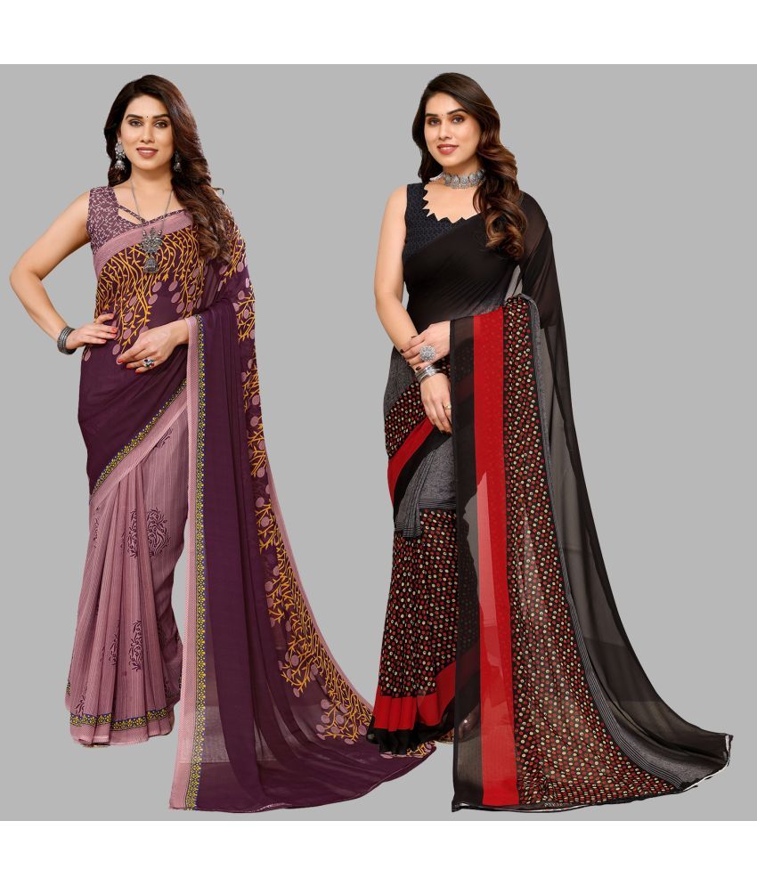     			ANAND SAREES Georgette Printed Saree With Blouse Piece - Multicolour ( Pack of 2 )