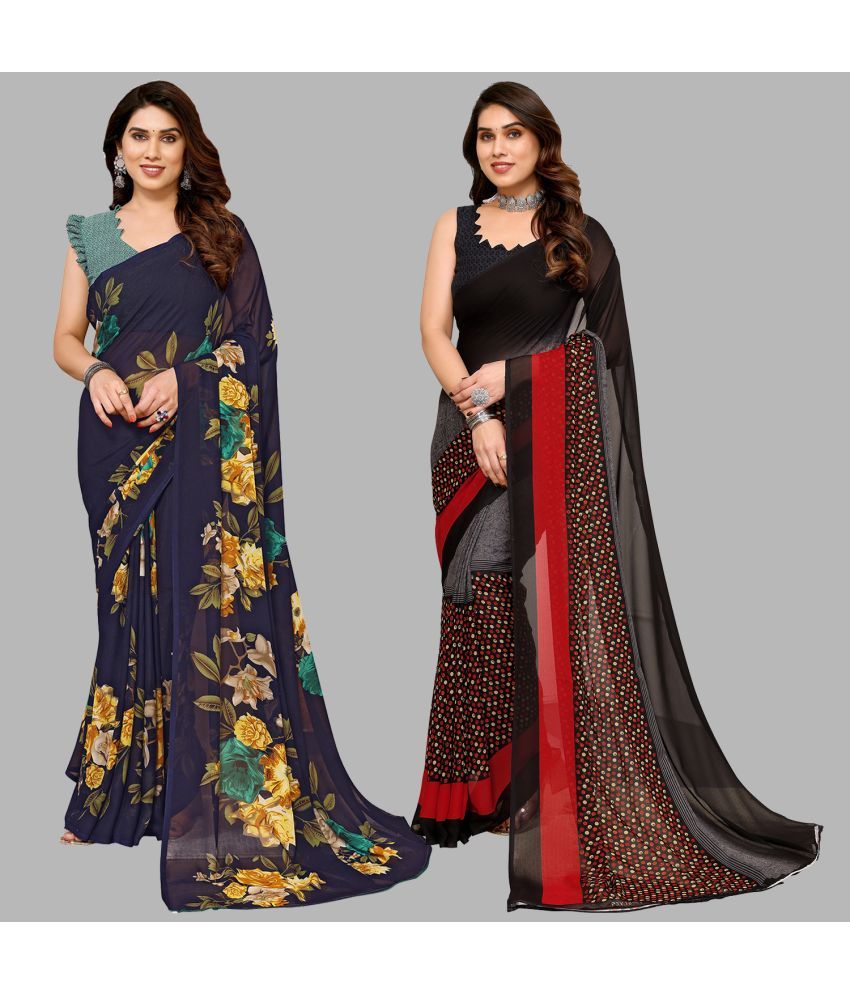     			ANAND SAREES Georgette Printed Saree With Blouse Piece - Multicolour ( Pack of 2 )