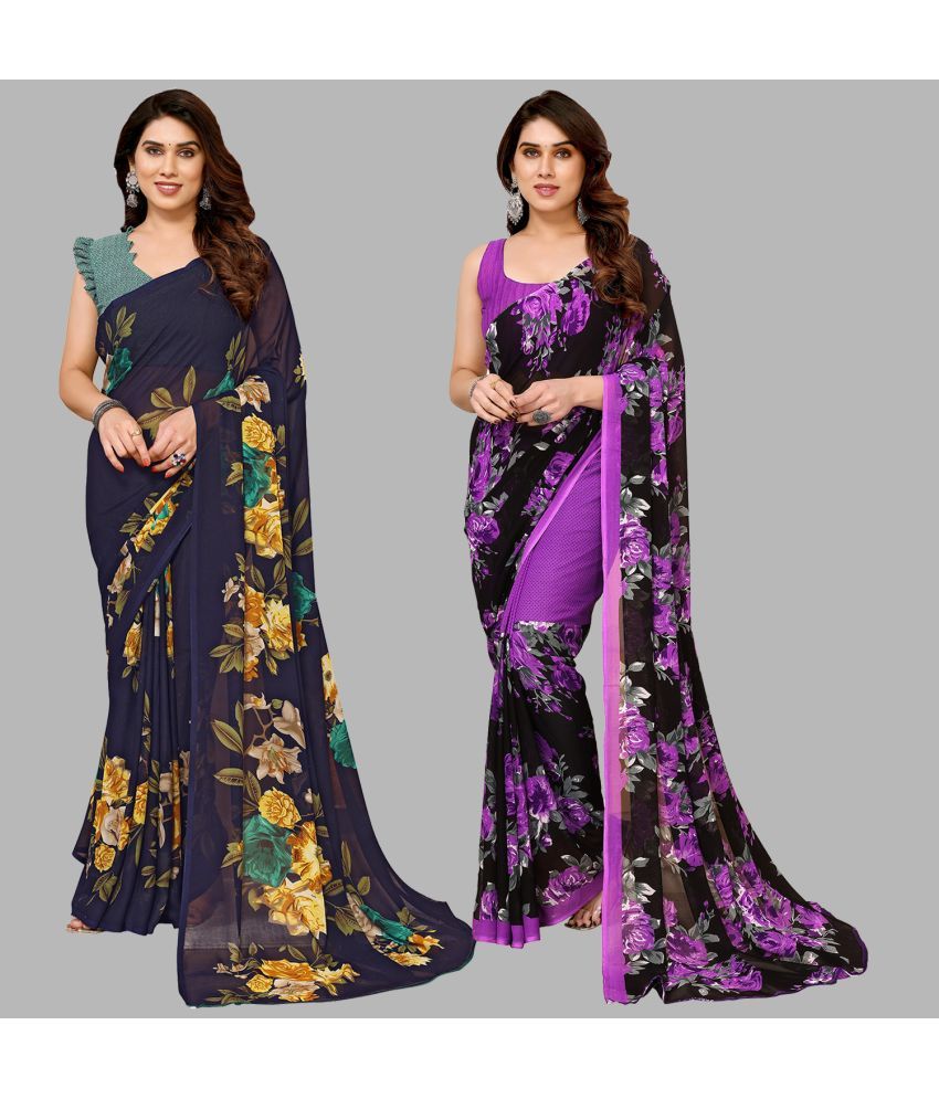     			ANAND SAREES Georgette Printed Saree With Blouse Piece - Multicolour ( Pack of 2 )