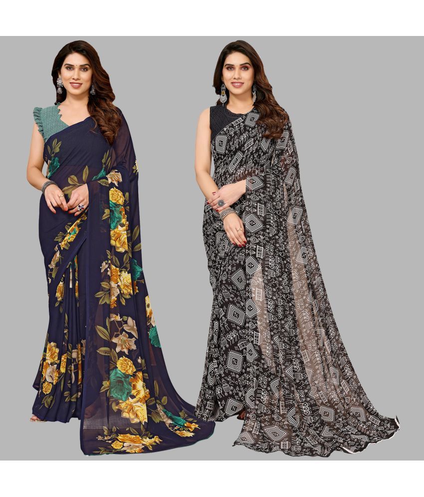     			ANAND SAREES Georgette Printed Saree With Blouse Piece - Multicolour ( Pack of 2 )