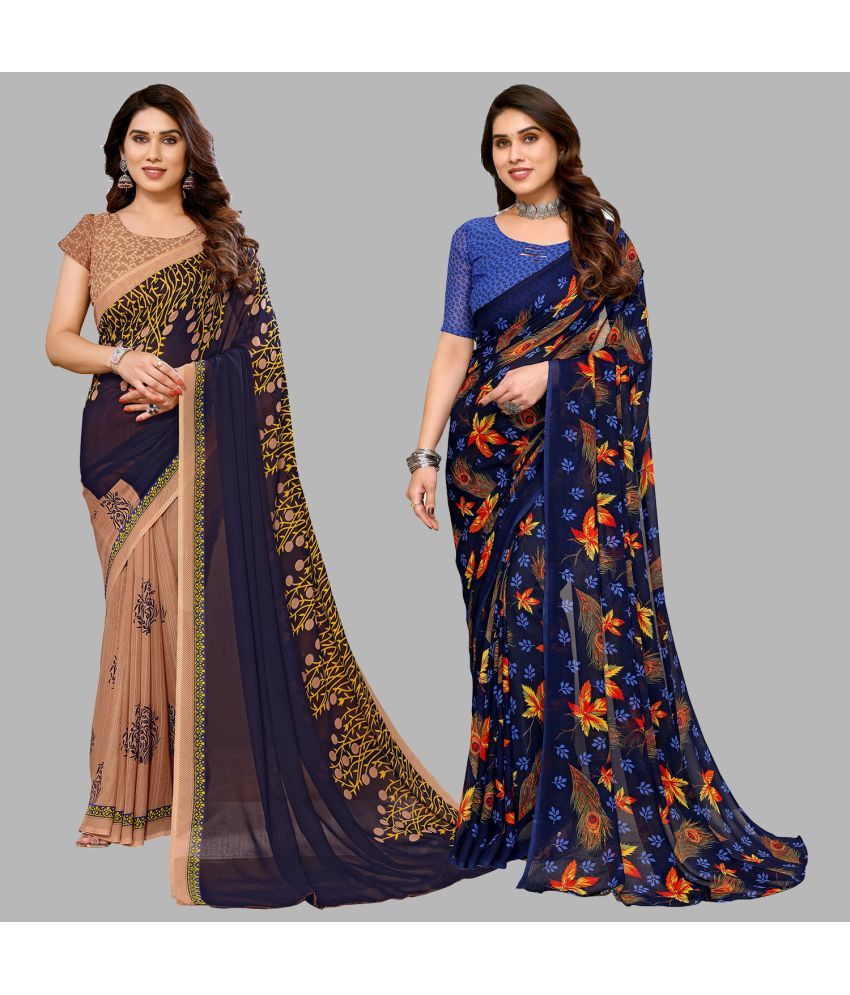     			ANAND SAREES Georgette Printed Saree With Blouse Piece - Multicolour ( Pack of 2 )