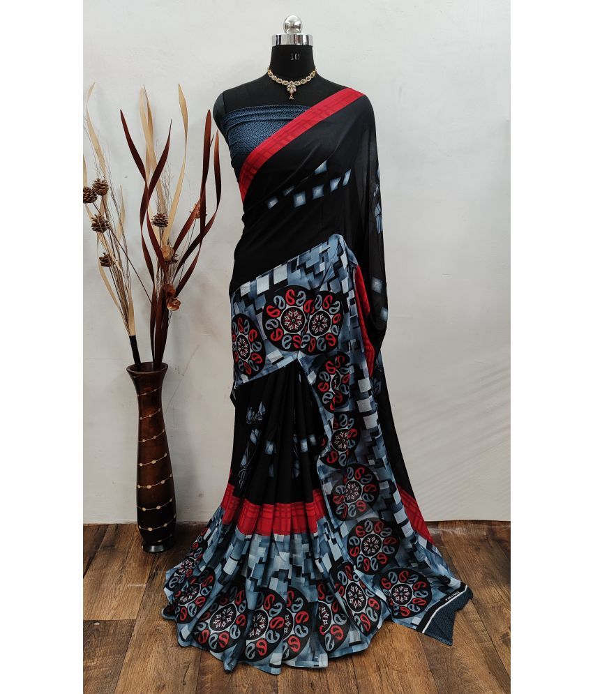     			ANAND SAREES Georgette Printed Saree With Blouse Piece - Black ( Pack of 1 )