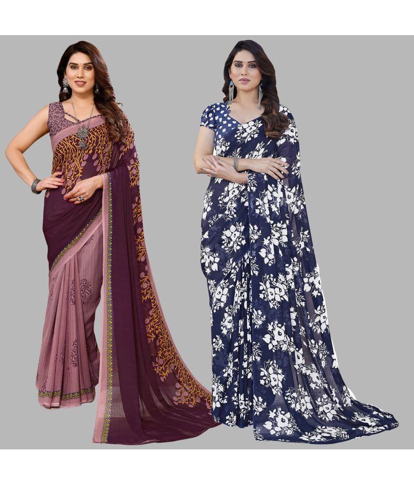     			ANAND SAREES Georgette Printed Saree With Blouse Piece - Multicolour ( Pack of 2 )