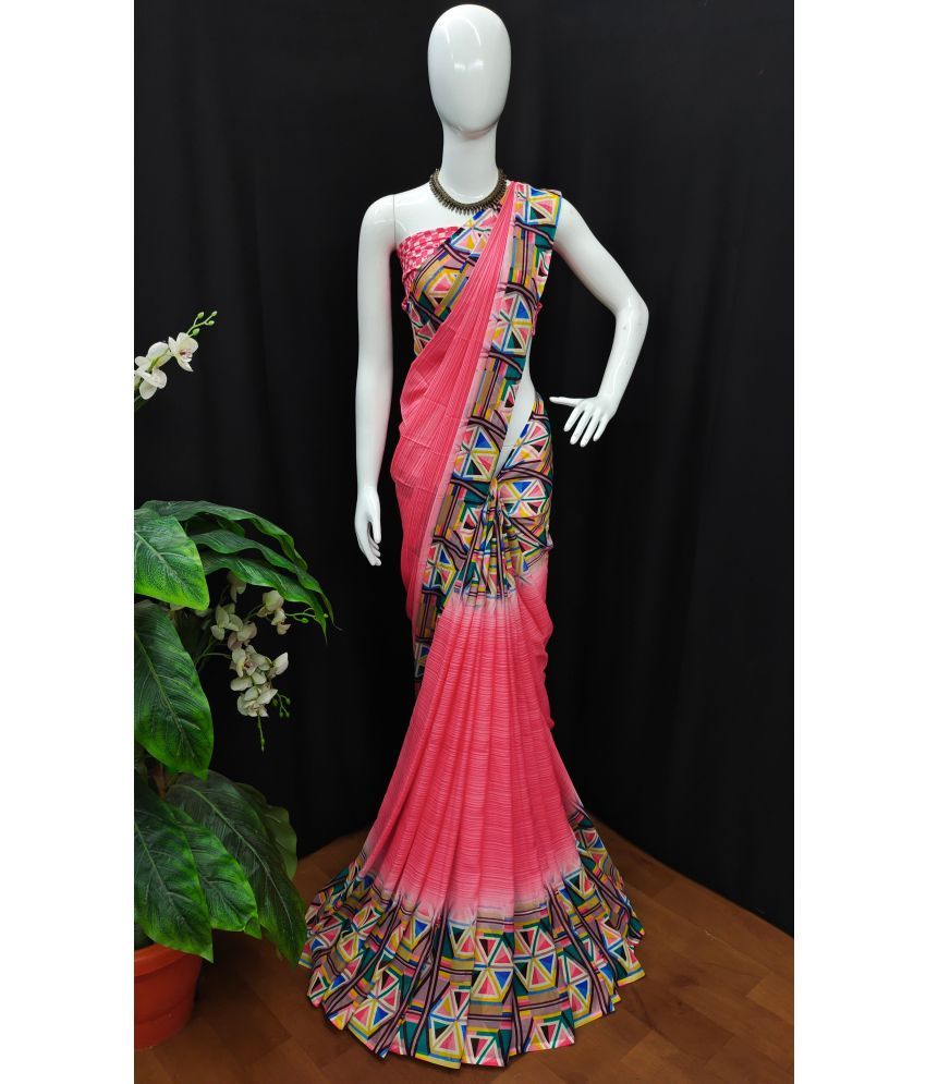     			ANAND SAREES Georgette Printed Saree With Blouse Piece - Pink ( Pack of 1 )