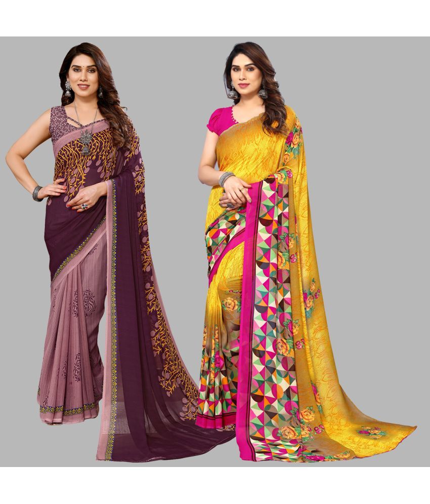     			ANAND SAREES Georgette Printed Saree With Blouse Piece - Multicolour ( Pack of 2 )