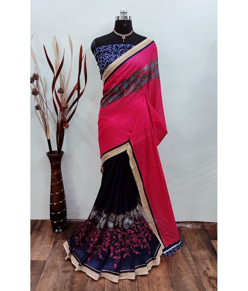     			ANAND SAREES Georgette Printed Saree With Blouse Piece - Pink ( Pack of 1 )