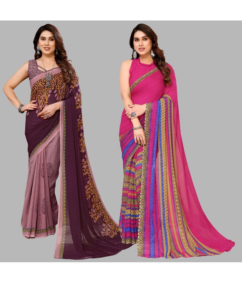     			ANAND SAREES Georgette Printed Saree With Blouse Piece - Multicolour ( Pack of 2 )