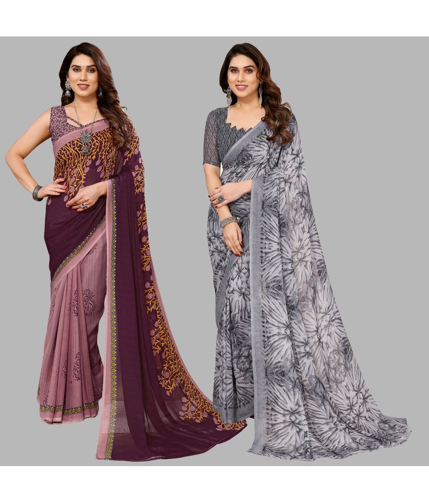     			ANAND SAREES Georgette Printed Saree With Blouse Piece - Multicolour ( Pack of 2 )