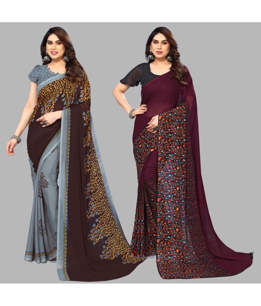     			ANAND SAREES Georgette Printed Saree With Blouse Piece - Multicolour ( Pack of 2 )