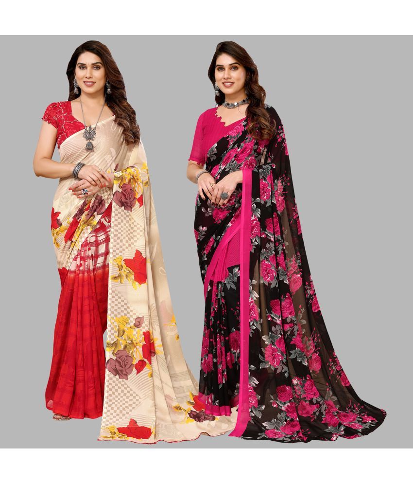     			ANAND SAREES Georgette Printed Saree With Blouse Piece - Multicolour ( Pack of 2 )