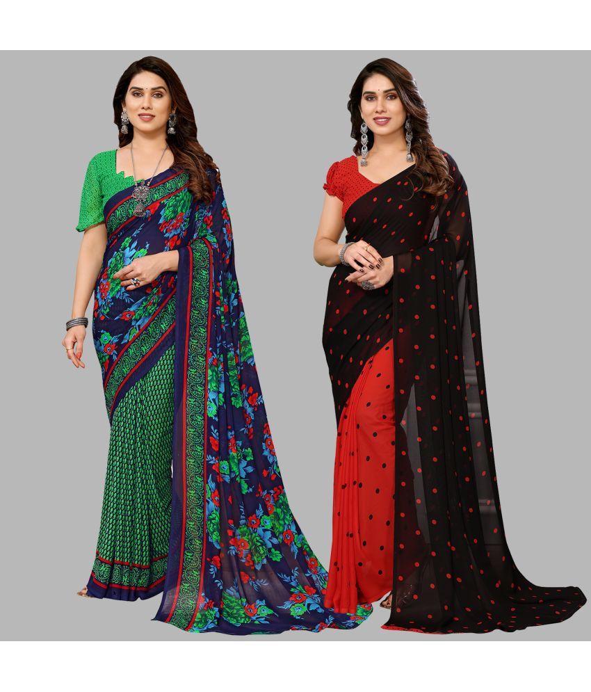     			ANAND SAREES Georgette Printed Saree With Blouse Piece - Multicolour ( Pack of 2 )