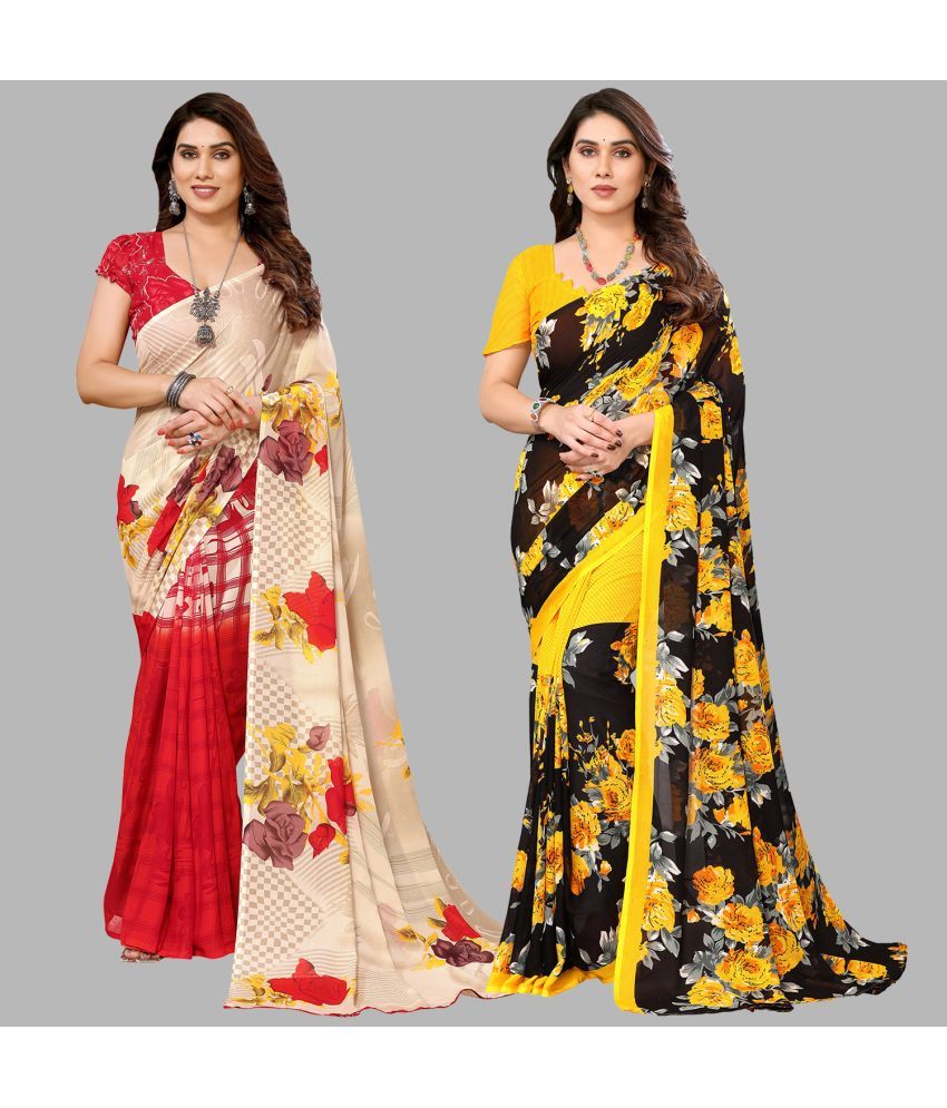     			ANAND SAREES Georgette Printed Saree With Blouse Piece - Multicolour ( Pack of 2 )