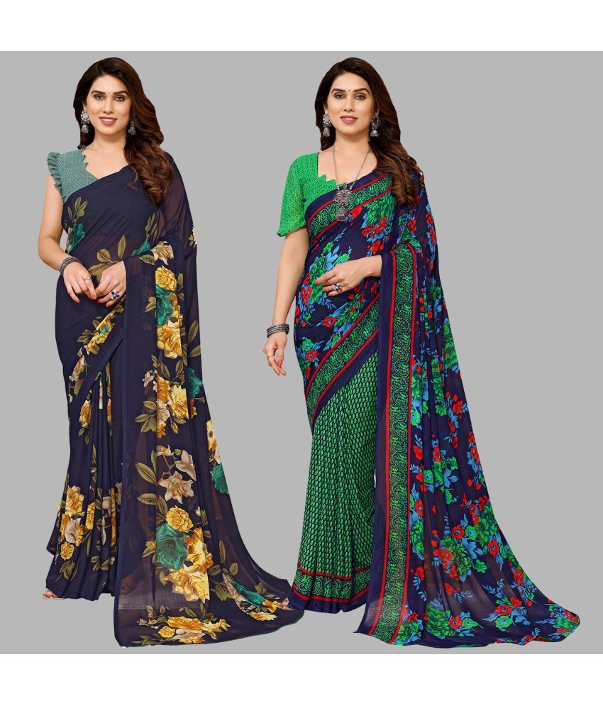     			ANAND SAREES Georgette Printed Saree With Blouse Piece - Multicolour ( Pack of 2 )