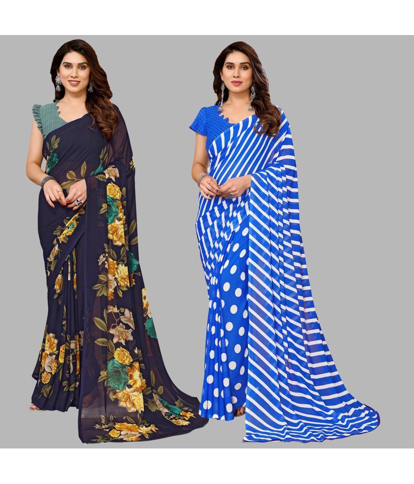     			ANAND SAREES Georgette Printed Saree With Blouse Piece - Multicolour ( Pack of 2 )