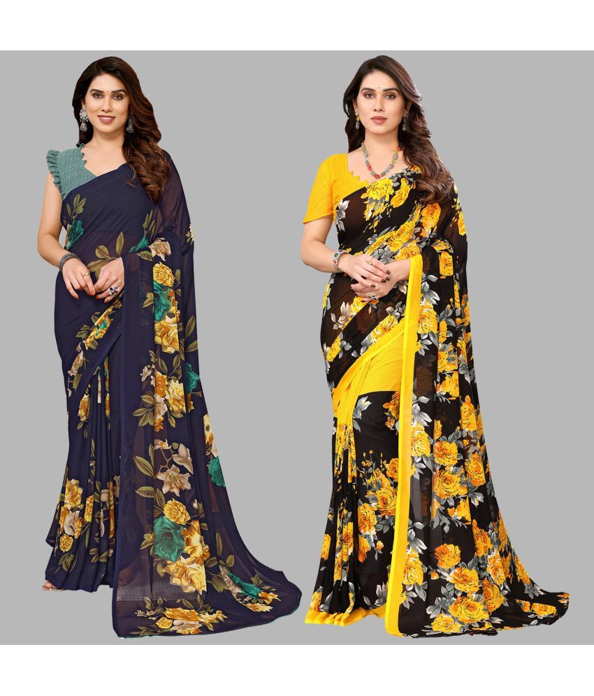     			ANAND SAREES Georgette Printed Saree With Blouse Piece - Multicolour ( Pack of 2 )