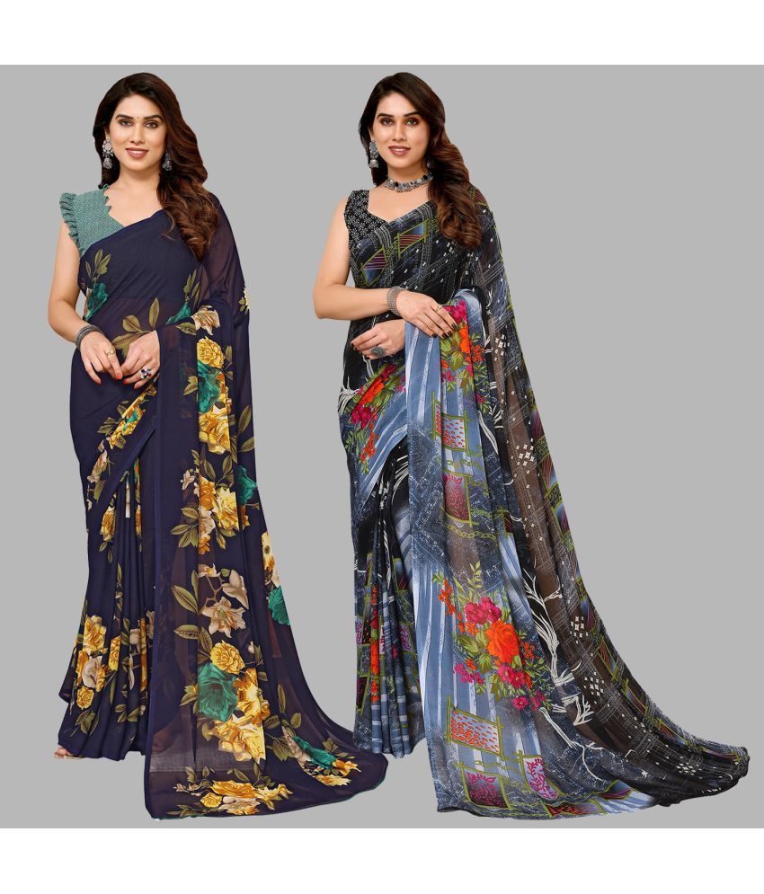     			ANAND SAREES Georgette Printed Saree With Blouse Piece - Multicolour ( Pack of 2 )