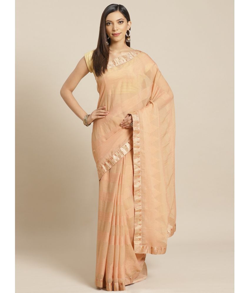     			Aarrah Brasso Striped Saree With Blouse Piece - Peach ( Pack of 1 )