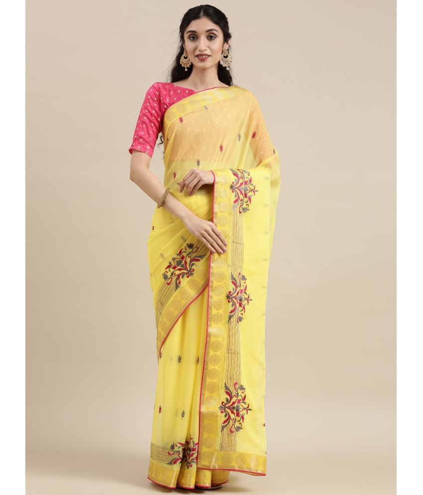     			Aarrah Chiffon Embroidered Saree With Blouse Piece - Yellow ( Pack of 1 )