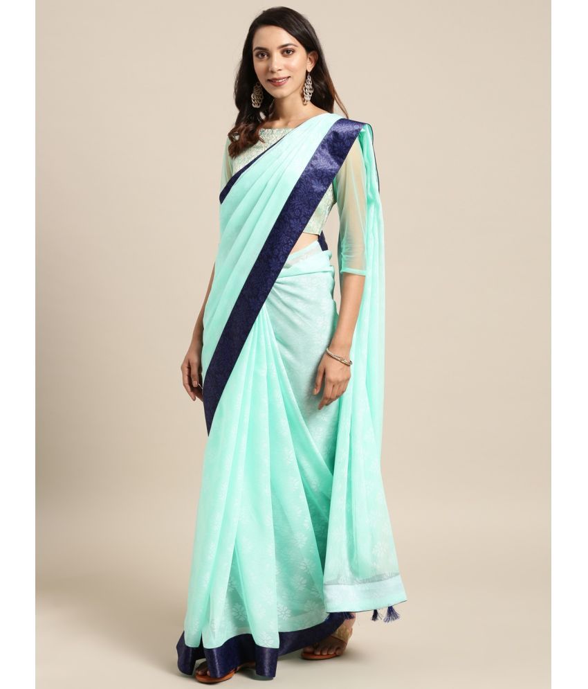     			Aarrah Chiffon Printed Saree With Blouse Piece - Turquoise ( Pack of 1 )