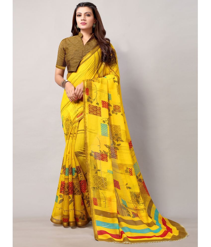     			Aarrah Cotton Blend Printed Saree With Blouse Piece - Mustard ( Pack of 1 )