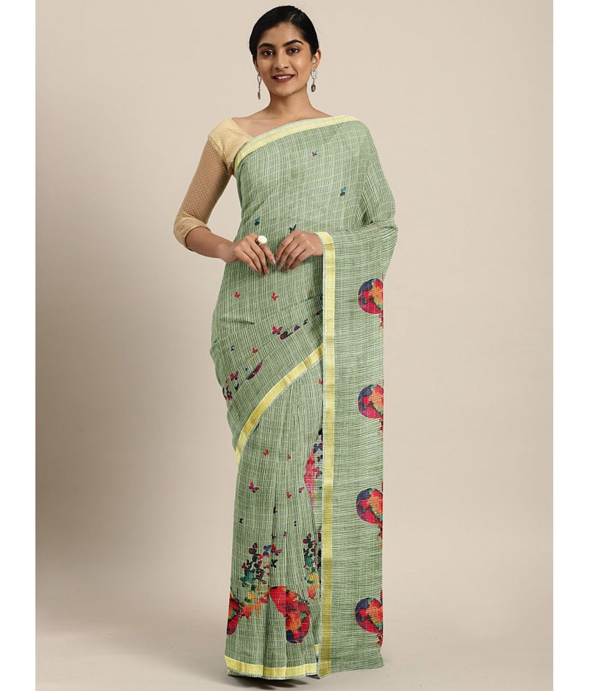     			Aarrah Cotton Blend Printed Saree With Blouse Piece - Green ( Pack of 1 )