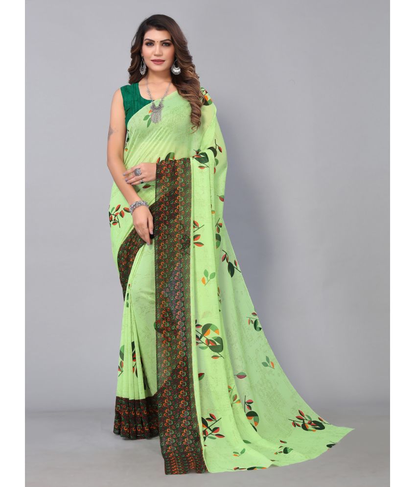     			Aarrah Georgette Printed Saree With Blouse Piece - Green ( Pack of 1 )