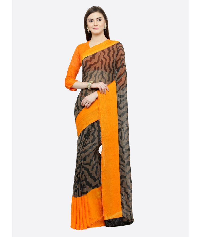     			Aarrah Georgette Printed Saree With Blouse Piece - Orange ( Pack of 1 )