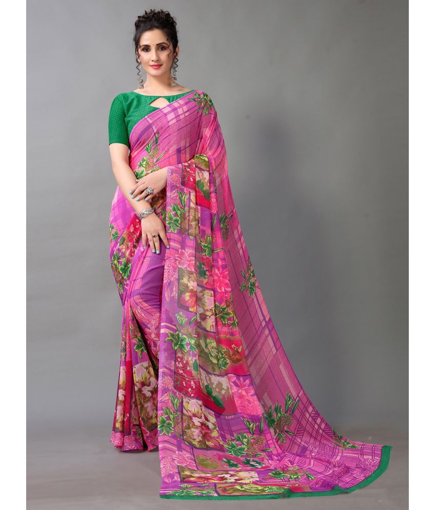     			Aarrah Georgette Printed Saree With Blouse Piece - Pink ( Pack of 1 )