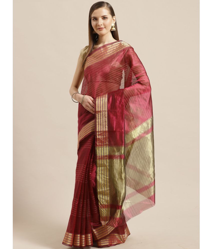     			Aarrah Silk Blend Striped Saree With Blouse Piece - Purple ( Pack of 1 )