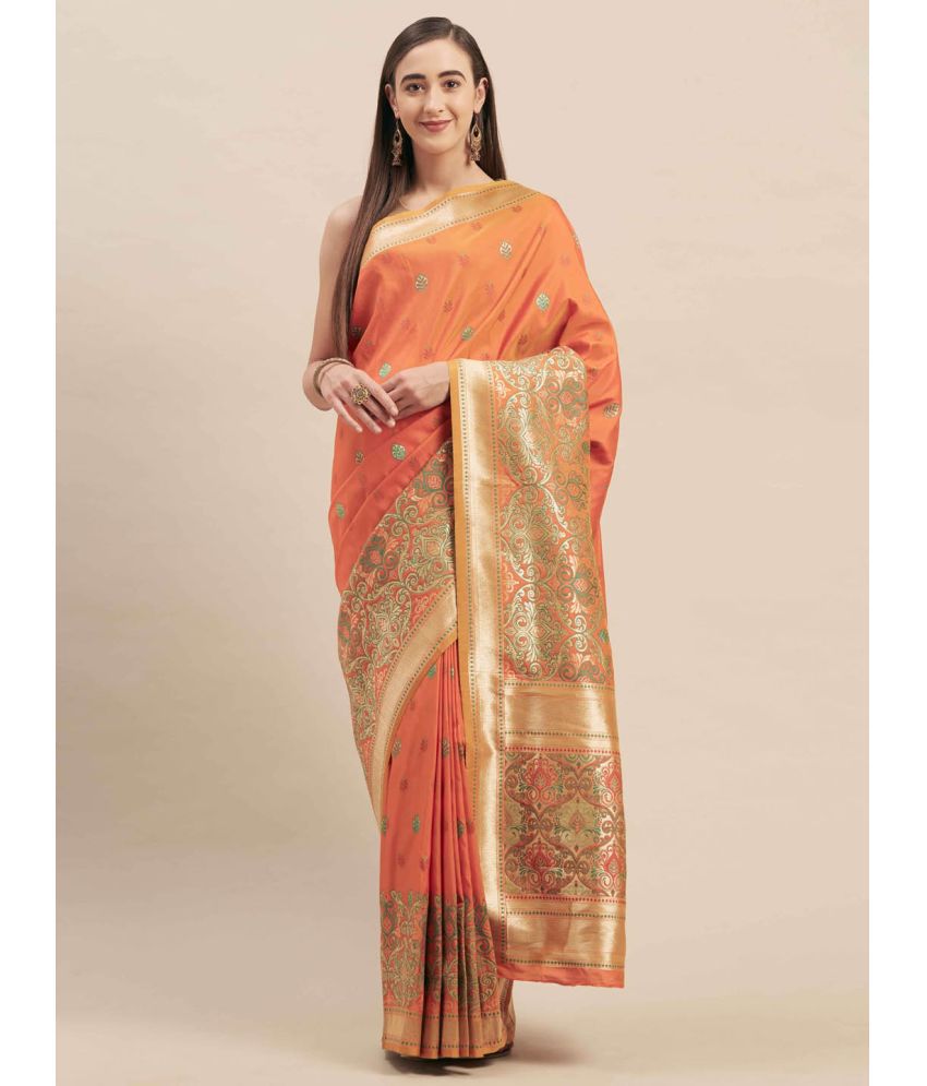     			Aarrah Silk Blend Woven Saree With Blouse Piece - Orange ( Pack of 1 )