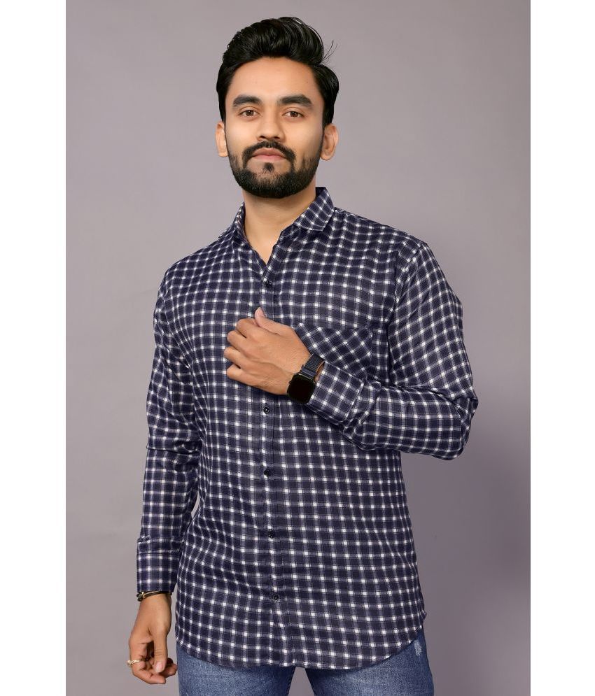     			Anand Cotton Blend Regular Fit Checks Full Sleeves Men's Casual Shirt - Indigo ( Pack of 1 )