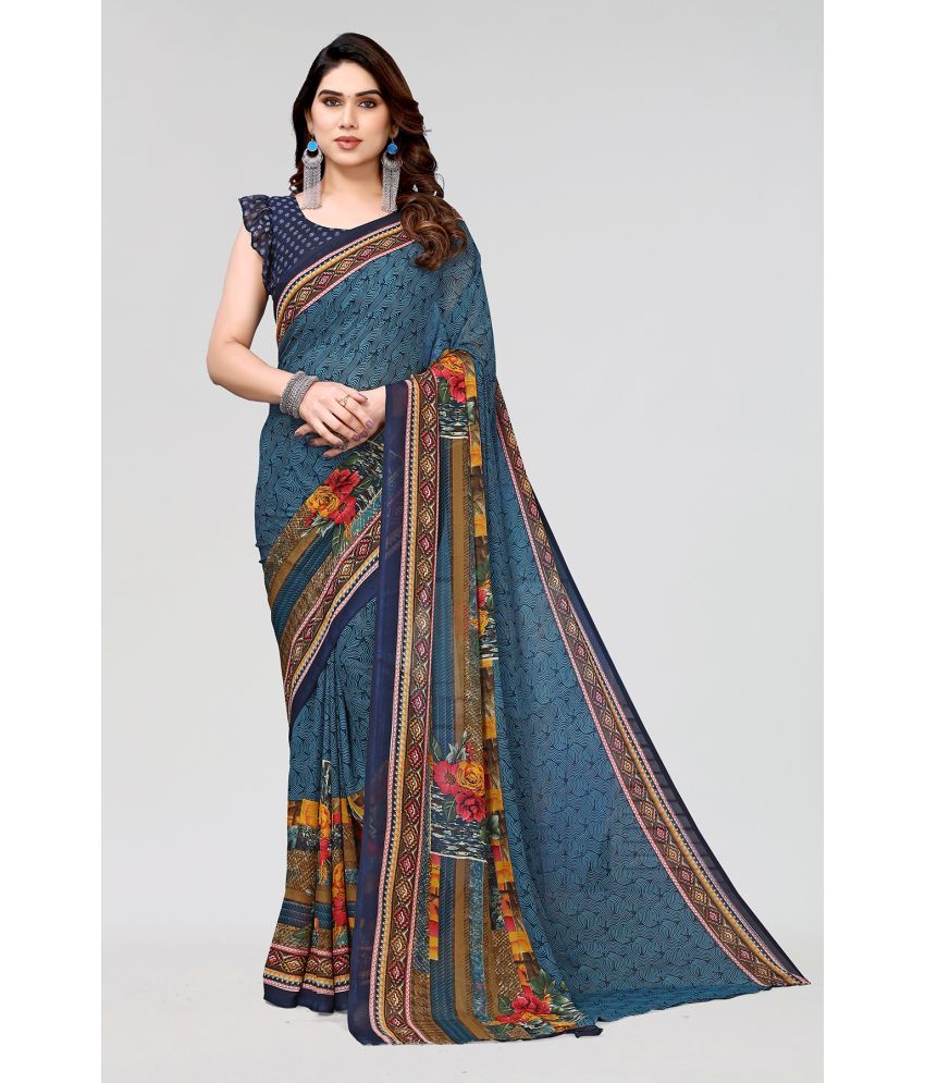     			Anand Georgette Printed Saree With Blouse Piece - Blue ( Pack of 1 )